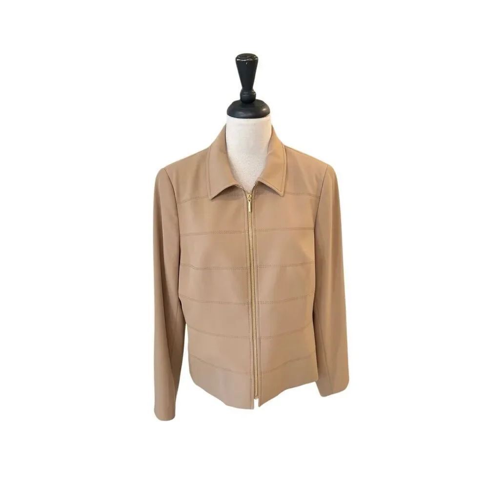Carlisle Women's Long Sleeve Lined Full Zip Front Blazer Jacket Beige Size 12